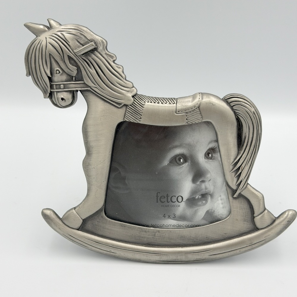 Fetco Rocking Horse Picture Frame 4x3 Silver Pewter Tone Baby Nursery Decor